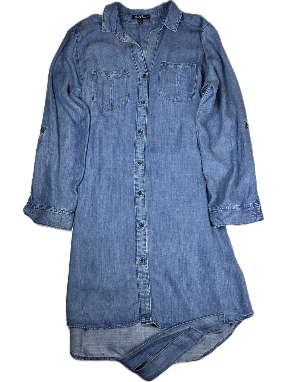 Velvet Heart Denim Shirt Dress with Waist Tie, Size Large